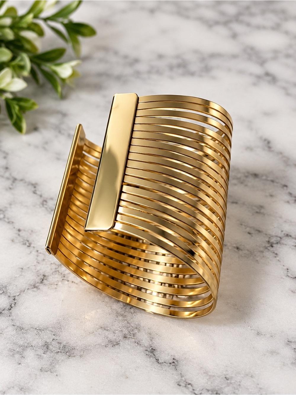 Gold Wide Slatted Cuff Bracelet - Women Accessories